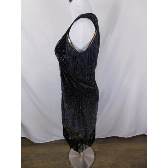 Small Black Gold 1920s Flapper Fringe Dress Glam - Picture 4 of 11